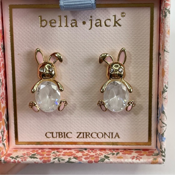 Bella Jack Goldtone Crackle Cubic Zirconia Easter Bunny Earrings - Picture 11 of 14
